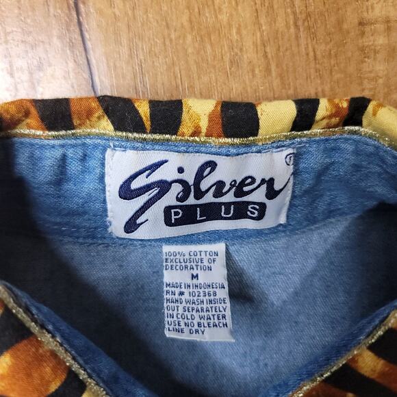 Vtg Silver Plus Upcycled Denim Button-down Shirt - Picture 5 of 5